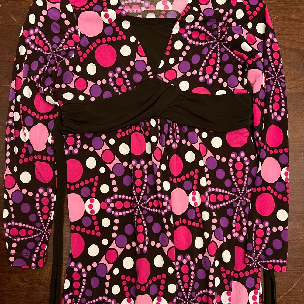 Girls dress size 12, brown base with purple, pink and white